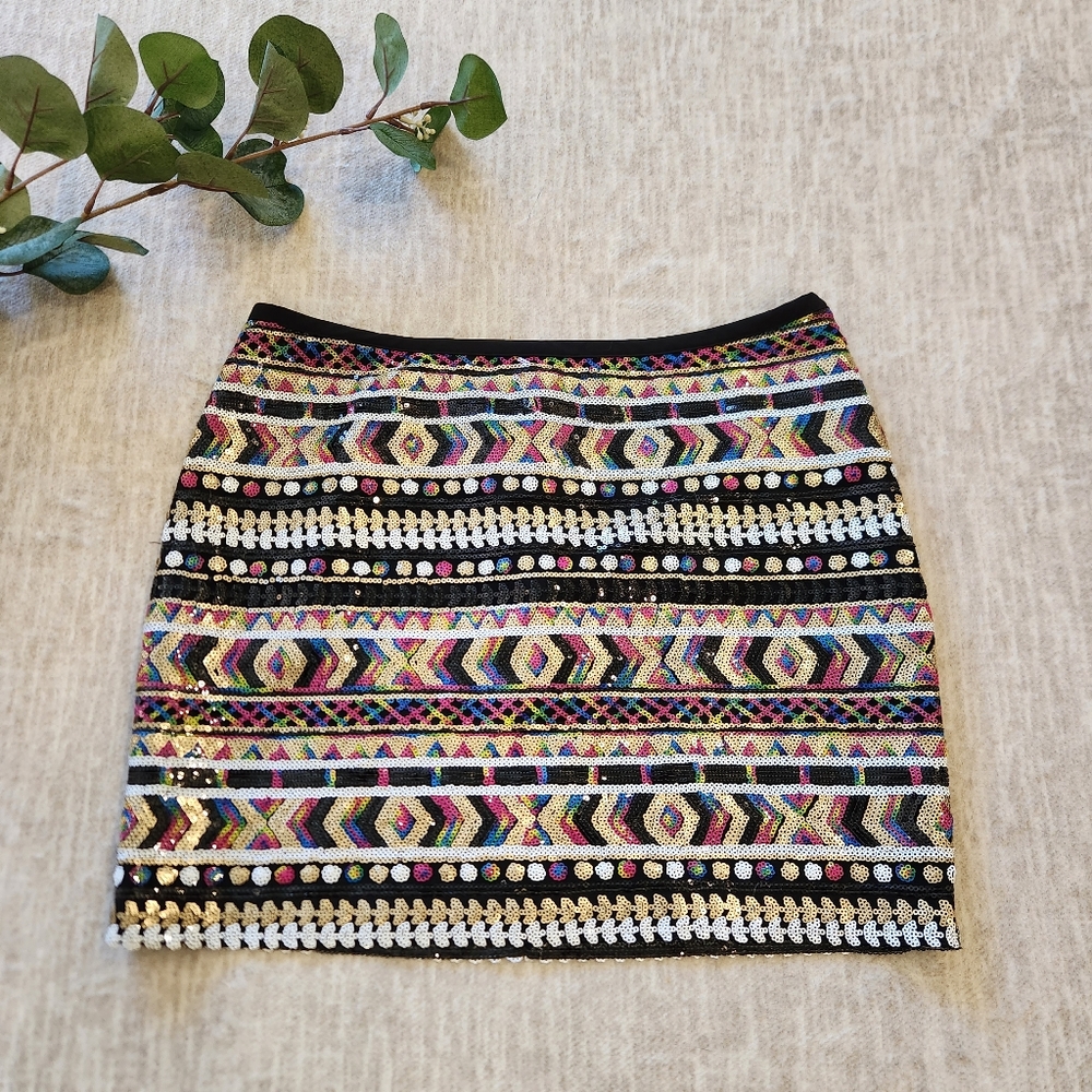 Guess Sequin Miniskirt Multicolor Tribal Pattern